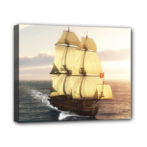 French Warship Canvas 10  X 8  (framed) by gatterwe