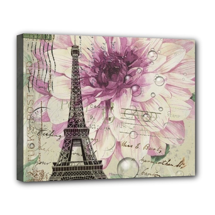 Purple Floral Vintage Paris Eiffel Tower Art Canvas 14  x 11  (Framed)