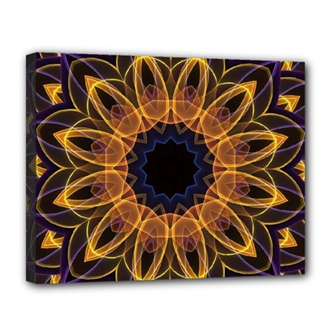 Yellow Purple Lotus Mandala Canvas 14  X 11  (framed) by Zandiepants