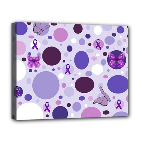 Purple Awareness Dots Deluxe Canvas 20  X 16  (framed) by FunWithFibro