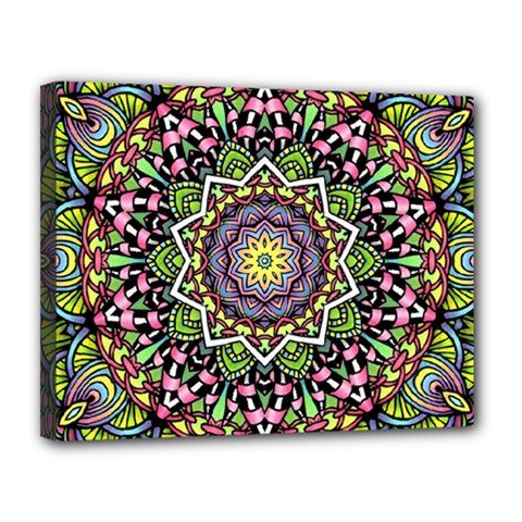 Psychedelic Leaves Mandala Canvas 14  X 11  (framed) by Zandiepants