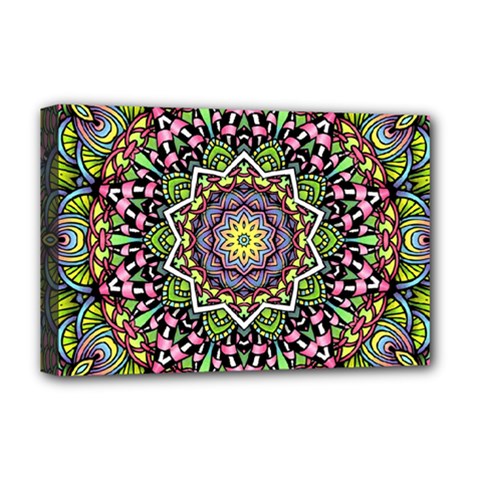 Psychedelic Leaves Mandala Deluxe Canvas 18  X 12  (framed) by Zandiepants