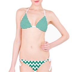 Emerald Green And White Zigzag Bikini by Zandiepants