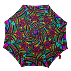 Abstract Neon Fractal Rainbows Hook Handle Umbrella (medium) by StuffOrSomething