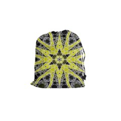 Bright Yellow Black  Drawstring Pouch (small) by OCDesignss