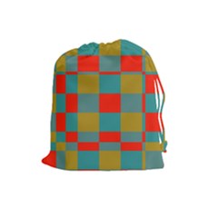 Squares In Retro Colors Drawstring Pouch (large) by LalyLauraFLM