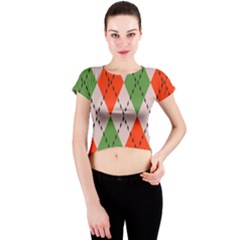 Argyle Pattern Abstract Design Crew Neck Crop Top by LalyLauraFLM