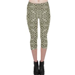 Silver Intricate Arabesque Pattern Capri Leggings  by dflcprintsclothing