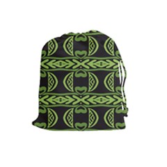 Green Shapes On A Black Background Pattern Drawstring Pouch (large) by LalyLauraFLM