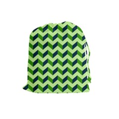 Green Modern Retro Chevron Patchwork Pattern Drawstring Pouch (large) by GardenOfOphir