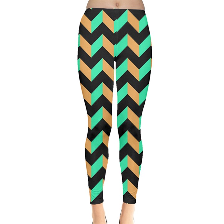 Neon and Black Modern Retro Chevron Patchwork Pattern Leggings 