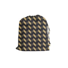 Tan Gray Modern Retro Chevron Patchwork Pattern Drawstring Pouch (medium) by GardenOfOphir