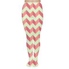 Mint Pink Modern Retro Chevron Patchwork Pattern Tights by GardenOfOphir