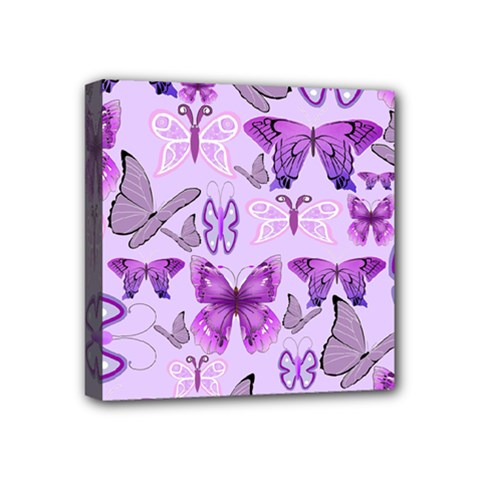 Purple Awareness Butterflies Mini Canvas 4  X 4  (framed) by FunWithFibro