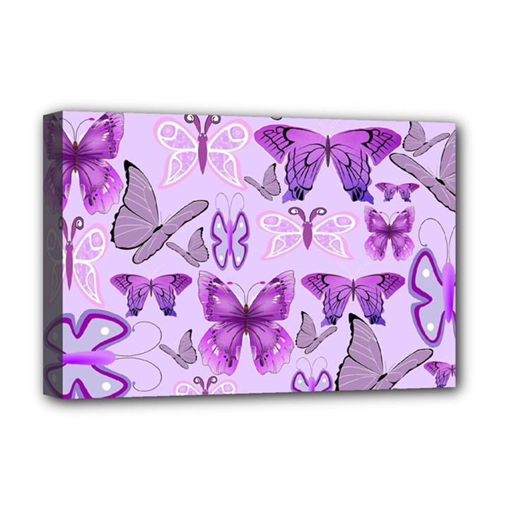 Purple Awareness Butterflies Deluxe Canvas 18  x 12  (Framed)