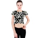 Black and White Print Crew Neck Crop Top View1