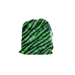 Florescent Green Tiger Bling Pattern  Drawstring Pouch (small) by OCDesignss