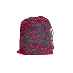 Florescent Pink Leopard Grunge  Drawstring Pouch (medium) by OCDesignss