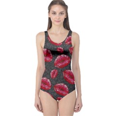 Sassy Lips Red Black  One Piece Swimsuit by OCDesignss