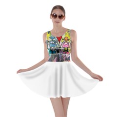 Graffiti Pop Robot Love Skater Dress by ArtistRoseanneJones