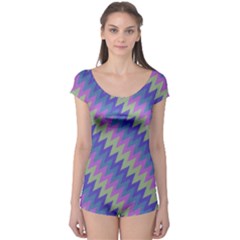 Diagonal Chevron Pattern Short Sleeve Leotard by LalyLauraFLM