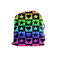 Rainbow Stars And Hearts Drawstring Pouch (large) by ArtistRoseanneJones