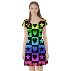 Rainbow Stars And Hearts Short Sleeve Skater Dress by ArtistRoseanneJones