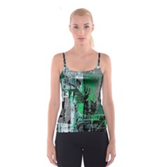 Green Urban Graffiti Spaghetti Strap Top by ArtistRoseanneJones