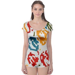 Colorful Paint Stokes Short Sleeve Leotard by LalyLauraFLM