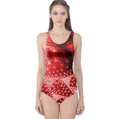 Red Fractal Lace One Piece Swimsuit by KirstenStar