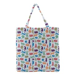 Blue Colorful Cats Silhouettes Pattern Grocery Tote Bags by Contest580383