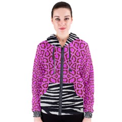 Florescent Pink Animal Print  Women s Zipper Hoodie by OCDesignss