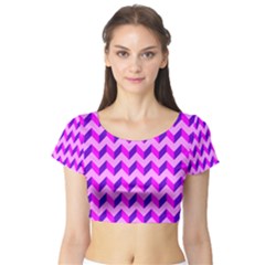 Modern Retro Chevron Patchwork Pattern Short Sleeve Crop Top by GardenOfOphir