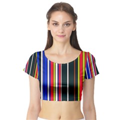 Hot Stripes Red Blue Short Sleeve Crop Top by ImpressiveMoments