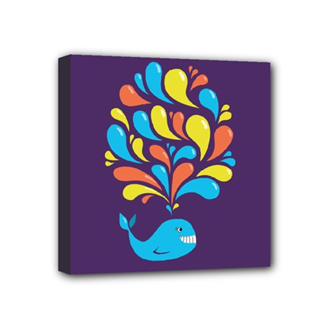 Colorful Happy Whale Mini Canvas 4  X 4  by CreaturesStore