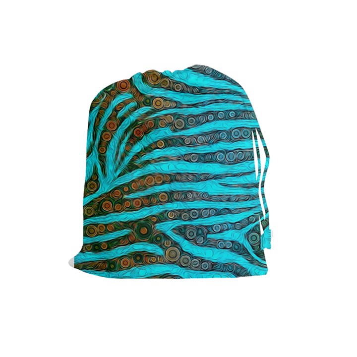 Turquoise Blue Zebra Abstract  Drawstring Pouches (Large) 