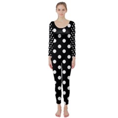 Black And White Polka Dots Long Sleeve Catsuit by GardenOfOphir