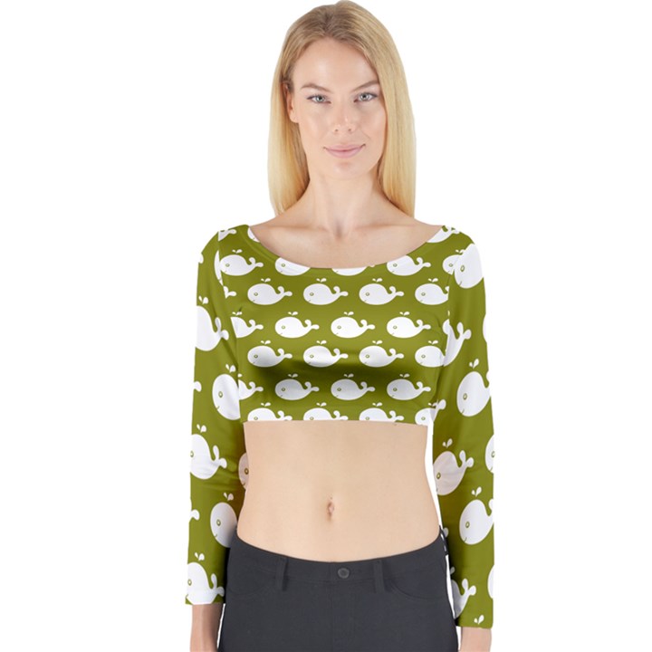 Cute Whale Illustration Pattern Long Sleeve Crop Top