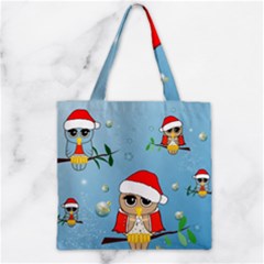 Funny, Cute Christmas Owls With Snowflakes Zipper Grocery Tote Bags by FantasyWorld7