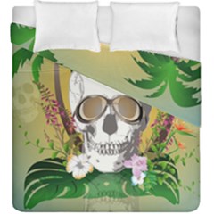 Funny Skull With Sunglasses And Palm Duvet Cover (king Size) by FantasyWorld7