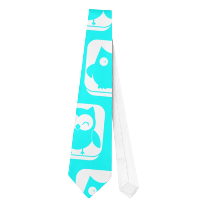 Aqua Turquoise And White Owl Pattern Neckties (One Side) 