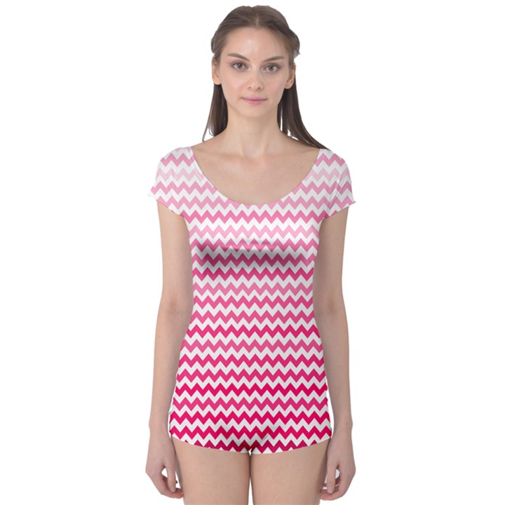 Pink Gradient Chevron Short Sleeve Leotard