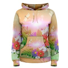 Wonderful Colorful Flowers With Dragonflies Women s Pullover Hoodies by FantasyWorld7