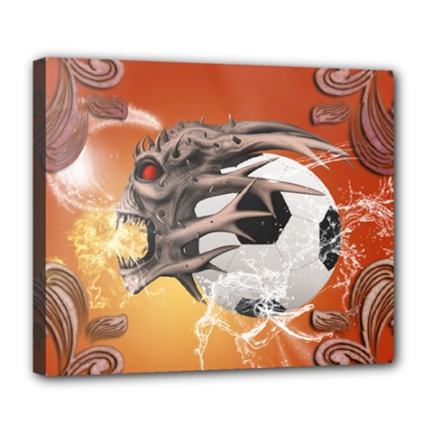 Soccer With Skull And Fire And Water Splash Deluxe Canvas 24  X 20   by FantasyWorld7