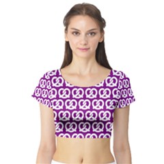 Purple Pretzel Illustrations Pattern Short Sleeve Crop Top by GardenOfOphir