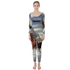 Beautiful Horses Running In A River Long Sleeve Catsuit by FantasyWorld7