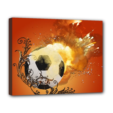 Soccer With Fire And Flame And Floral Elelements Canvas 14  X 11  by FantasyWorld7