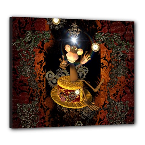 Steampunk, Funny Monkey With Clocks And Gears Canvas 24  X 20  by FantasyWorld7