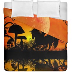 Beautiful Unicorn Silhouette In The Sunset Duvet Cover (king Size) by FantasyWorld7