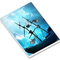 Awesome Ship Wreck With Dolphin And Light Effects Large Memo Pads by FantasyWorld7